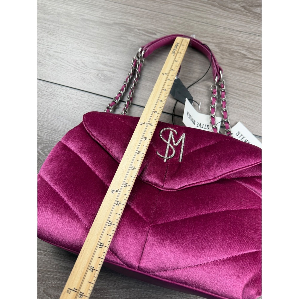 Steve Madden Bcoleman Velvet Quilted Magnetic Shoulder Bag Fuschia One Size - Picture 9 of 9